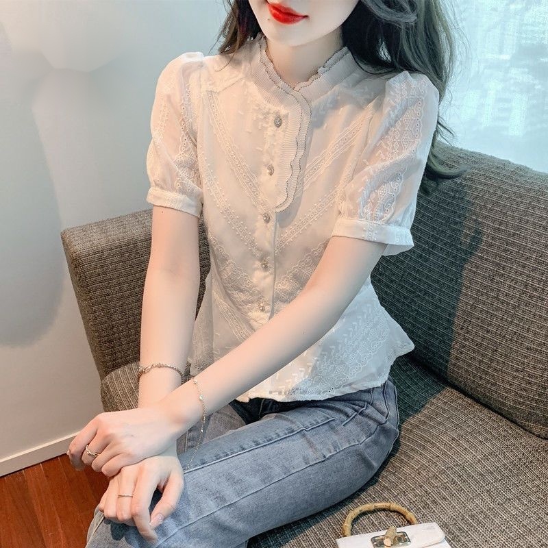 Áo Sơ Mi Chiffon Phối Ren Phong Cách Pháp Thời Trang Mùa Hè 2023 90JD