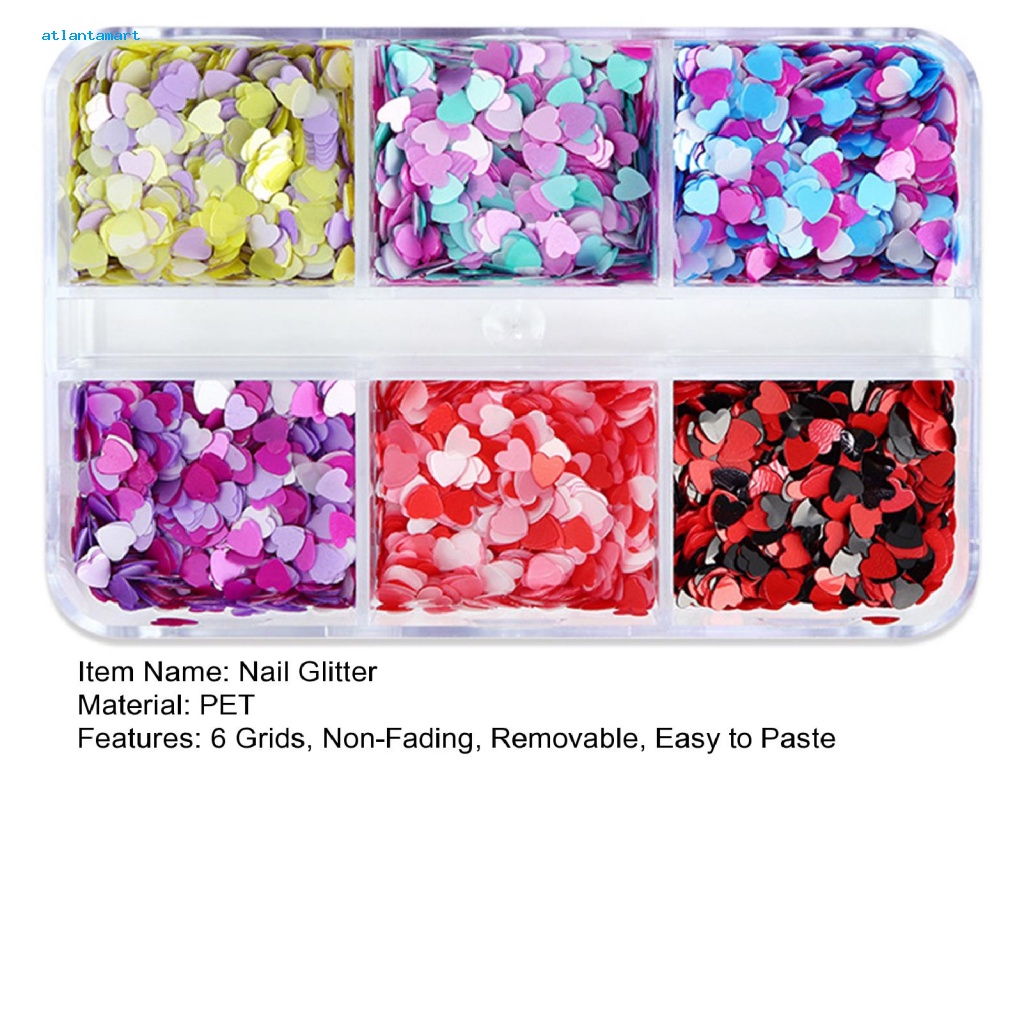 Túi Đựng Đồ Dùng Cao Cấp Tiện Dụng| 1 Hộp 6 Ngăn Đựng Phụ Kiện Trang Trí Móng Tay Nghệ Thuật Không Phai Màu Dễ Dàng Tháo Rời Không Dính Hình Trái Tim