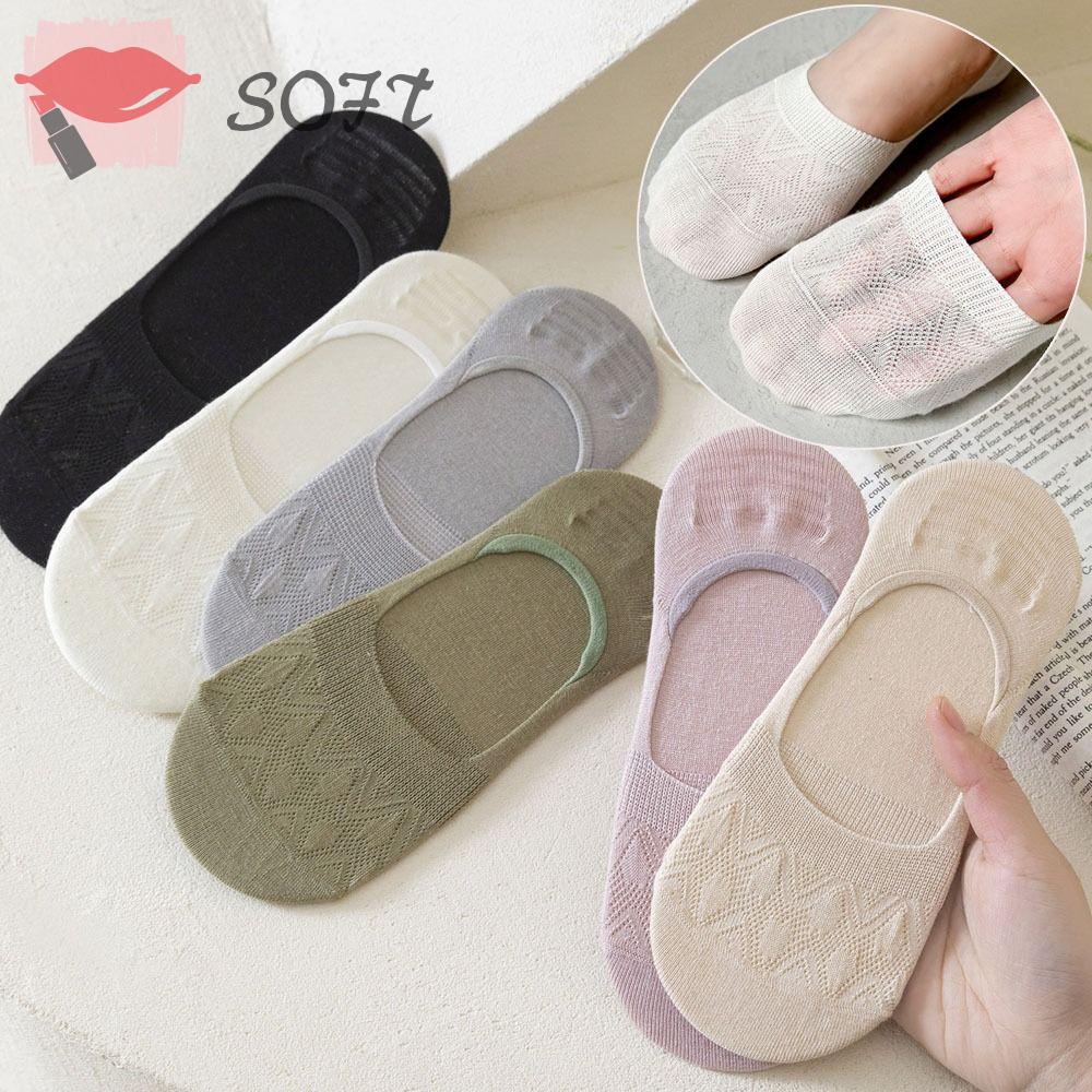 Set 6 Đôi Tất Cotton Chống Trượt Màu Trơn Dành Cho Nữ