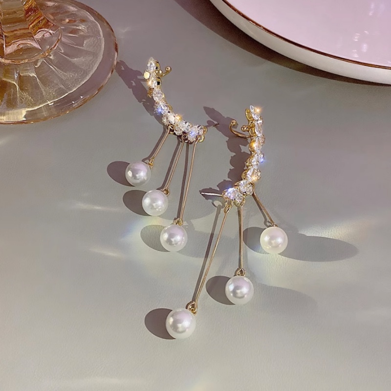 Bông Tai Dáng Dài Đính Ngọc Trai Sang Trọng Thời Trang Cho Nữ