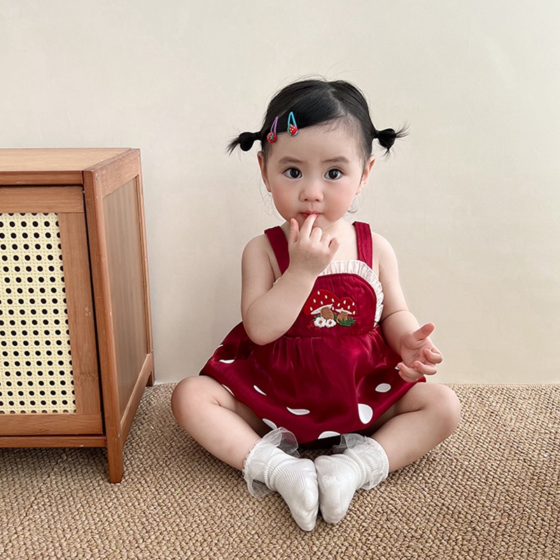 Đầm Công Chúa Hai Lớp Đính Nơ To Màu Đỏ Dễ Thương Thời Trang Mùa Hè Cho Bé Gái