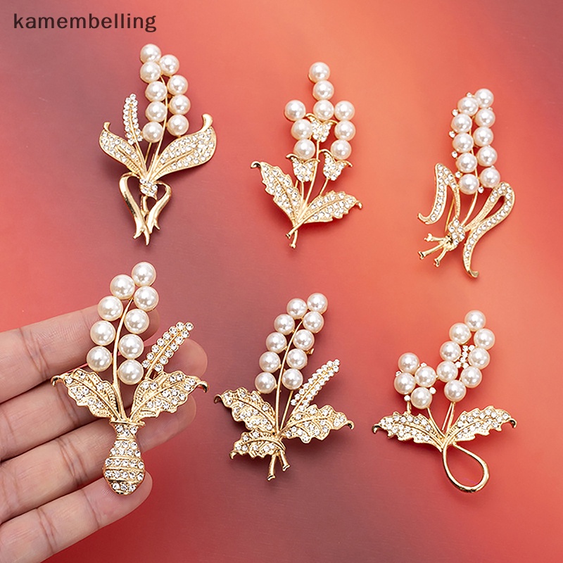 Ghim Cài Cổ Áo Hình Lúa Mạch Đính Đá Ngọc Trai Thời Trang Chống Thất Lạc Cho Nữ