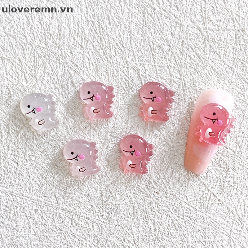 Set 10 Phụ Kiện Trang Trí Móng Tay DIY Hình Khủng Long Phát Quang Dễ Thương