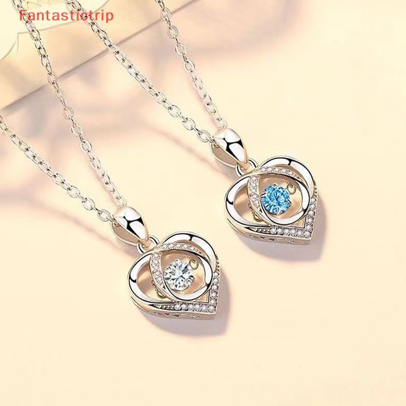 Vòng cổ Mặt Trái Tim Đính Đá Pha Lê Xanh Bằng Thép Không Gỉ Thời Trang Cho Nữ