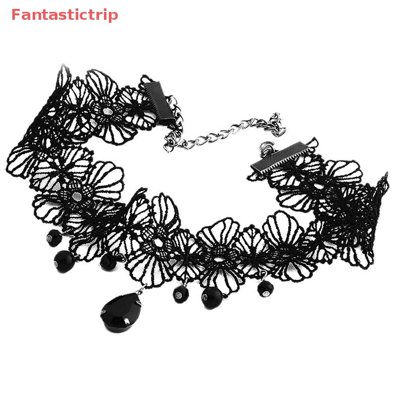Vòng Cổ Choker Ren Đính Hạt Pha Lê Đen Phong Cách Gothic Cổ Điển Cho Nữ Mới