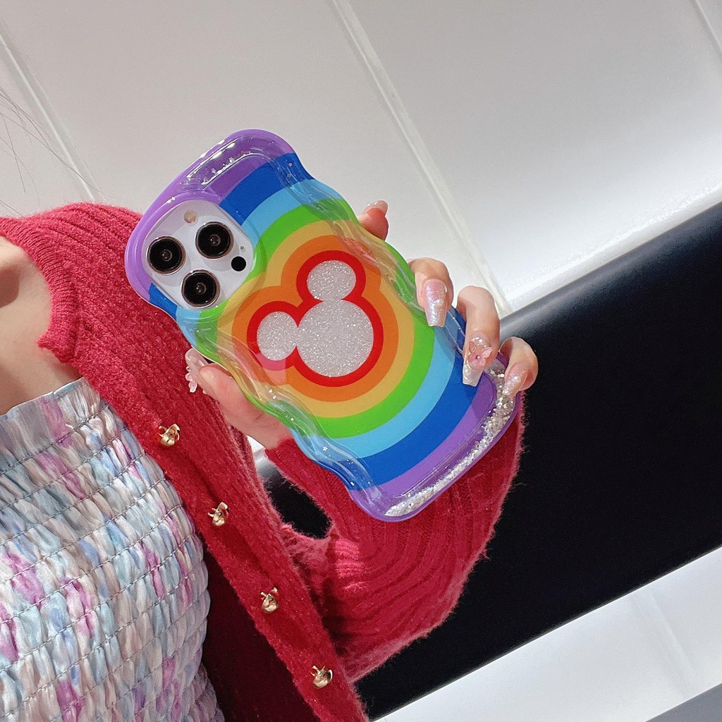 Ốp Điện Thoại TPU Dẻo Họa Tiết Hoạt Hình Mickey Kèm Nước Kim Tuyến Cho iPhone 12 13 14 Pro Max