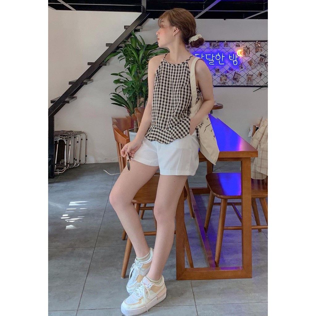 Áo yếm caro đuôi cá chất liệu vải caro mềm với 4 màu siêu cute