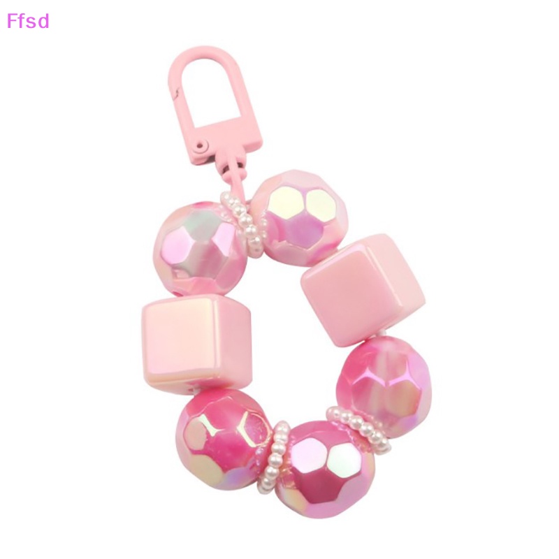 Móc Khóa Hạt Tròn Nhỏ Màu Trơn Họa Tiết Hoạt Hình Dễ Thương