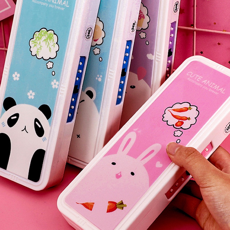 Hộp Đựng Bút Bằng Nhựa Hai Lớp Đa Năng Có Khóa Mật Khẩu Họa Tiết Hoạt Hình Sáng Tạo Cho Bé