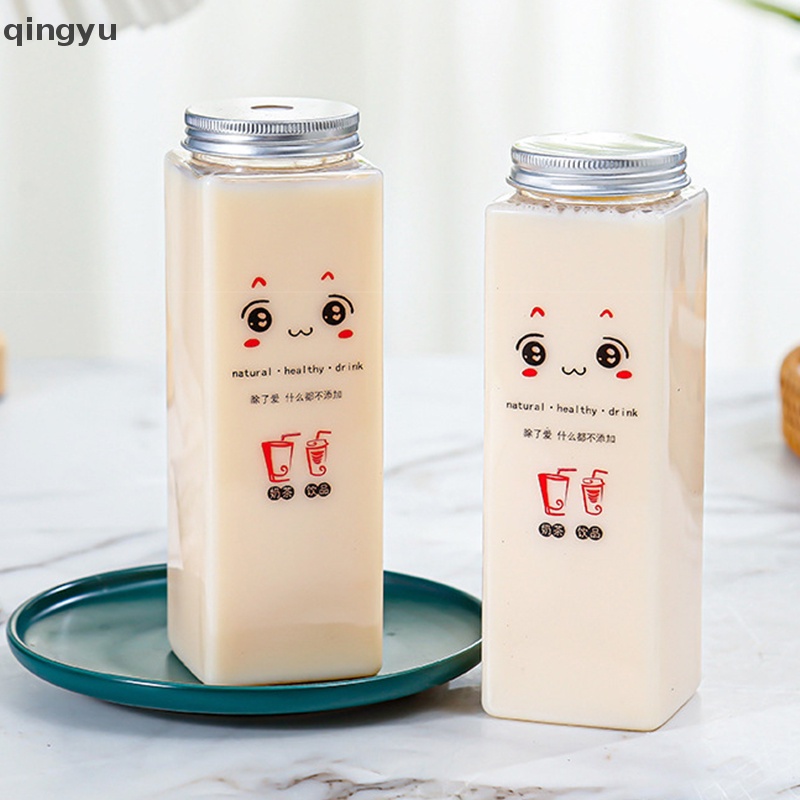 Cốc Uống Trà Sữa Hình Vuông 500ml In Họa Tiết Hoạt Hình Dễ Thương Dùng Một Lần