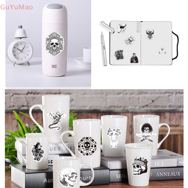 Set 50 Miếng Dán Graffiti Kinh Dị Màu Trắng Đen Trang Trí Xe Hơi / Ván Trượt / Guitar / Ván Trượt