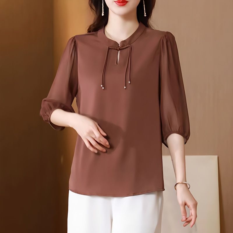 Áo Sơ Mi Vải Lụa Mulberry Dáng Rộng Che Bụng Phong Cách Mới Dành Cho Phụ Nữ Trung Niên