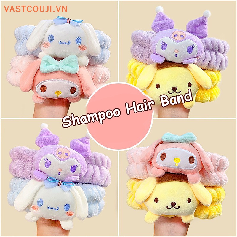 Dây Cột Tóc Rửa Mặt Trang Điểm In Hình Cinnamoroll My Melody Kuromi Plushie Dễ Thương