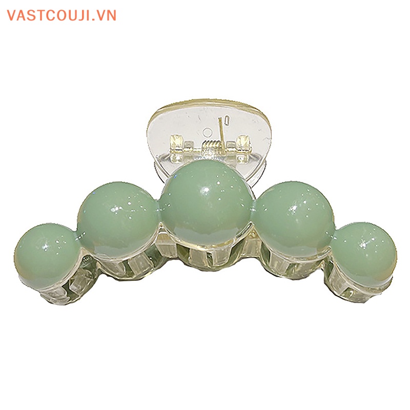 Kẹp Tóc Càng Cua Bằng Nhựa Đính Hạt Tròn Màu Xanh Lá Cây Chống Trượt Thời Trang Mùa Hè Cho Nữ