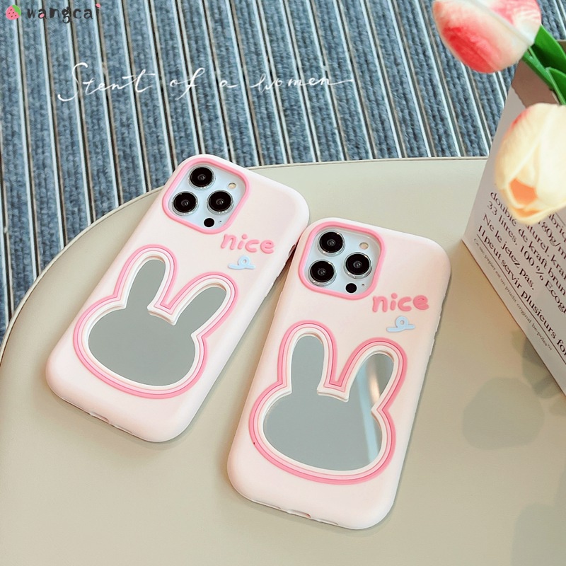 Ốp Điện Thoại Silicone Mềm Gắn Gương Trang Điểm Hình Thỏ 3D Cho iPhone 14 13 12 Pro Max 11