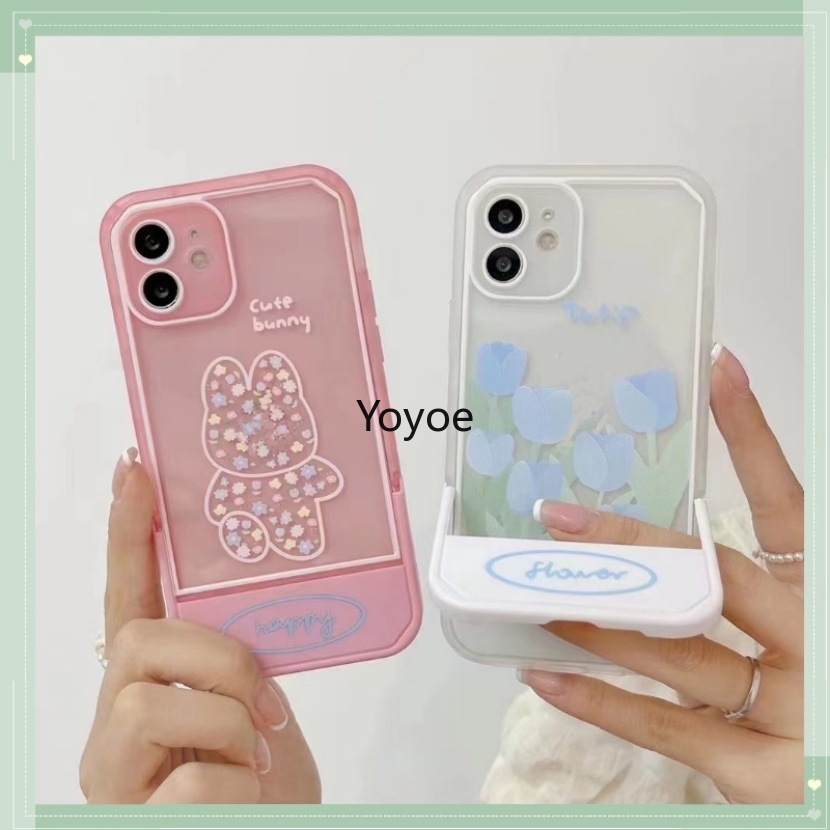 Ốp Điện Thoại Túi Khí Trong Suốt Có Giá Đỡ Hình Hoa Tulip / Thỏ Cho iPhone 14 13 12 11 Pro Xs Max X Xr 7 8 Plus Se