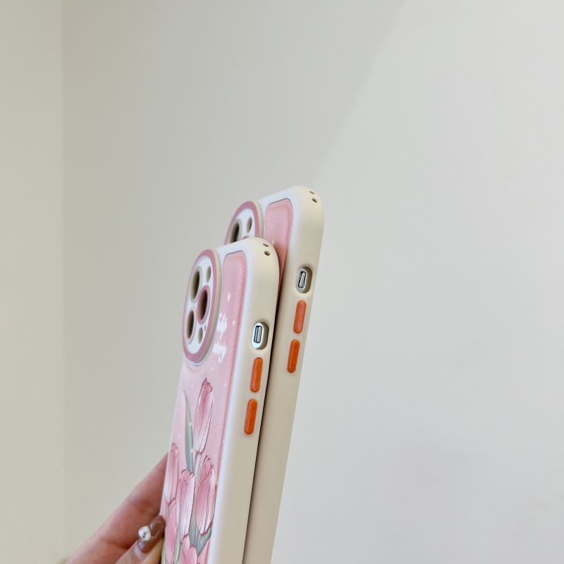 Ốp Điện Thoại Da Silicon Mềm Chống Sốc Phối Lỗ Tròn Hình Hoa Tulip Cho iPhone 14 13 12 11 Pro Max 14 Plus