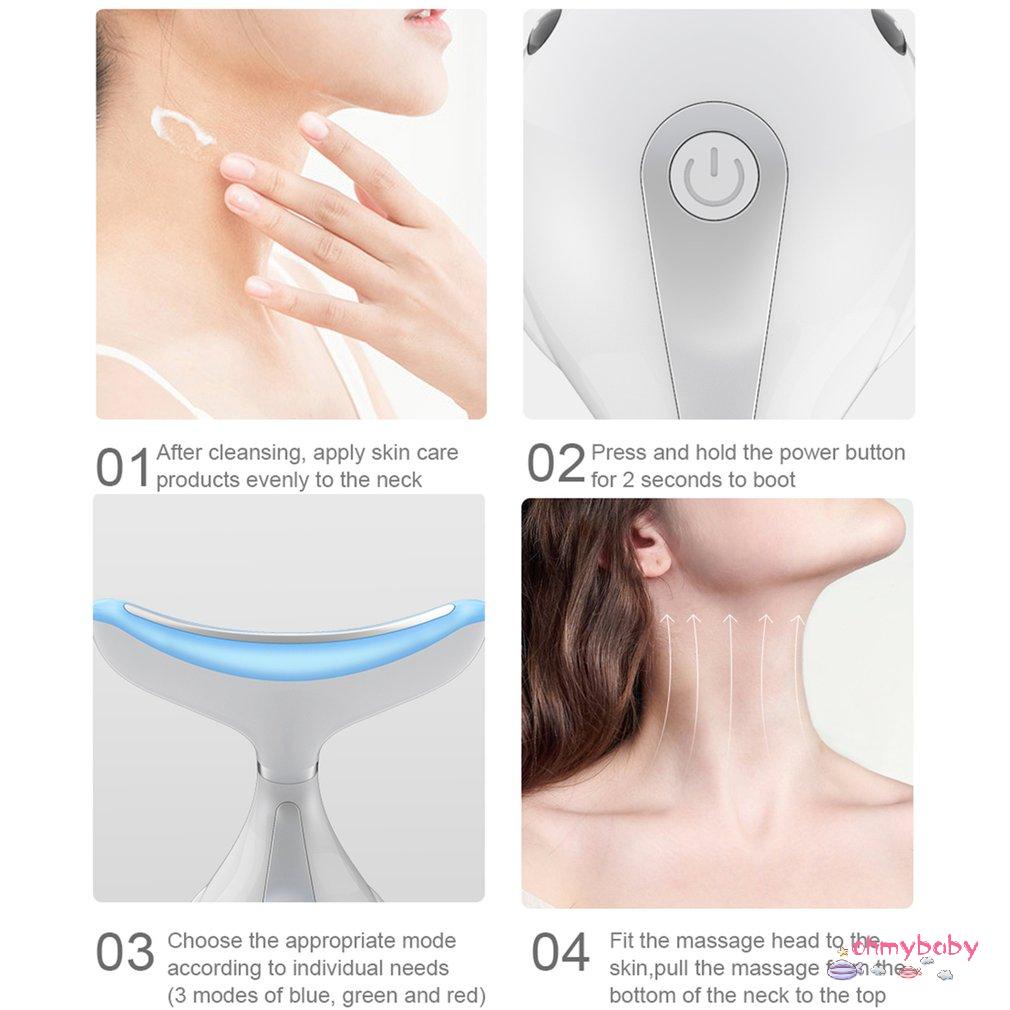 [OMB] Máy Mát Xa Cổ 3 Màu LED Liệu Pháp Photon Làm Nóng Mặt &amp; Loại Bỏ Nếp Nhăn Đôi Cằm Giảm Nâng Da Đẹp Thiết Bị [Z/16]