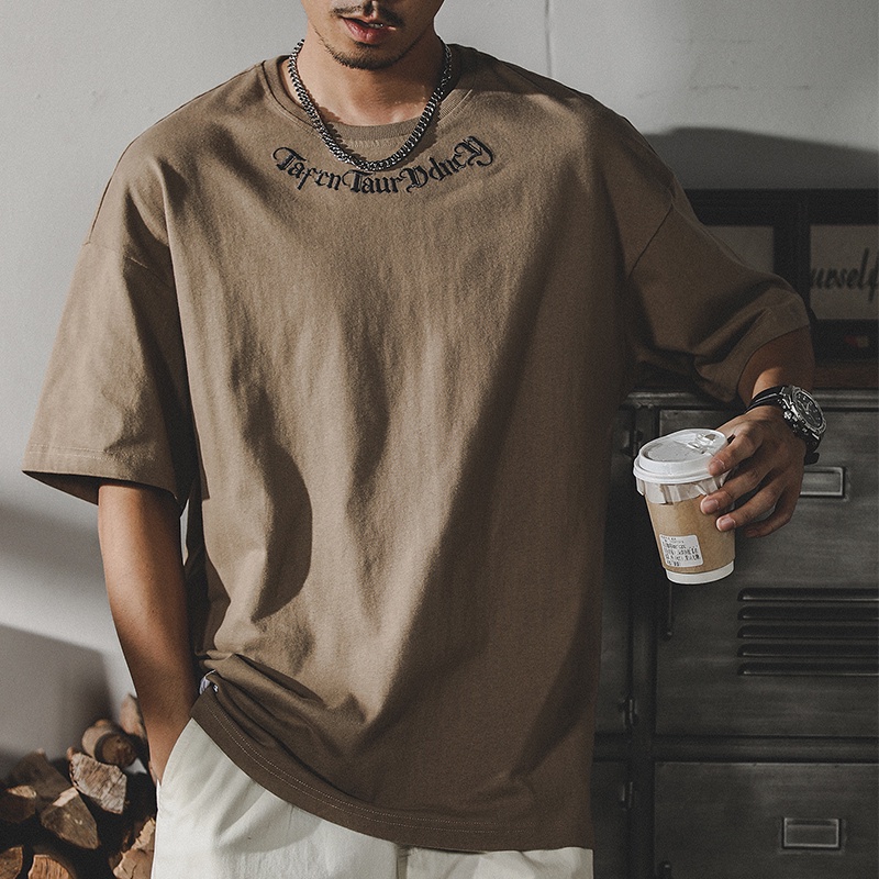 Áo Thun Cotton Màu Trơn Tay Ngắn Phong Cách Retro Mỹ Thời Trang Mùa Hè Mới 2023 Cho Nam