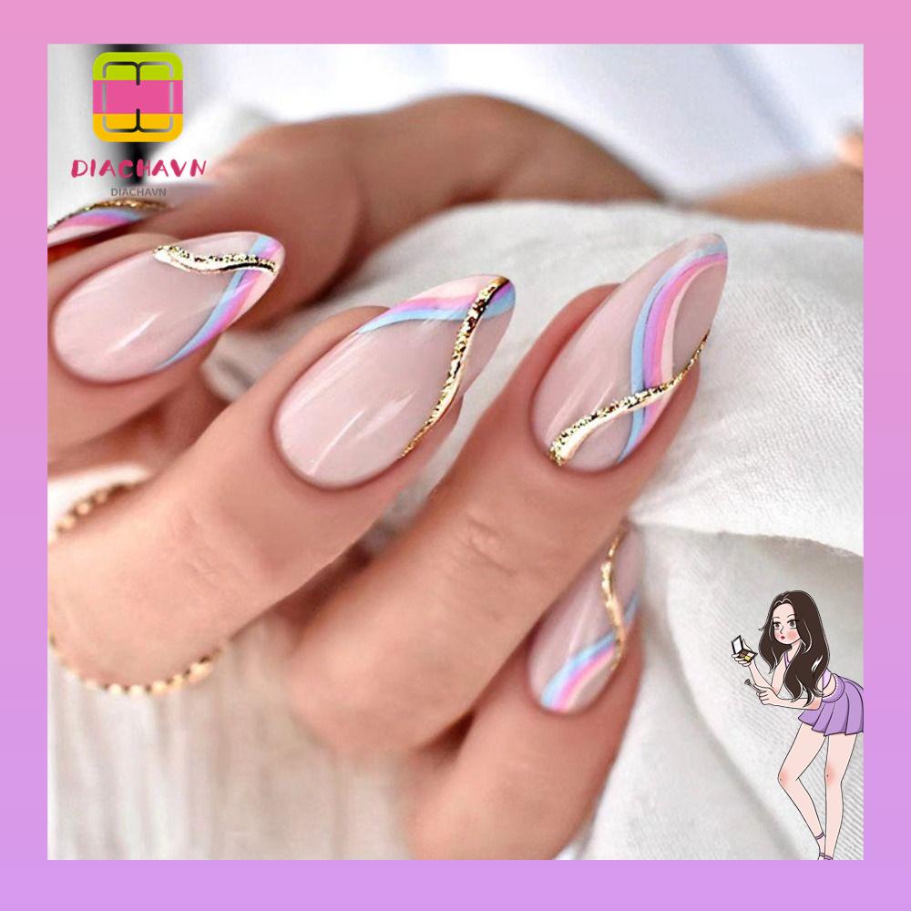 Bộ 24 Móng Tay Giả Che Phủ Toàn Diện Đính Đá Xinh Xắn