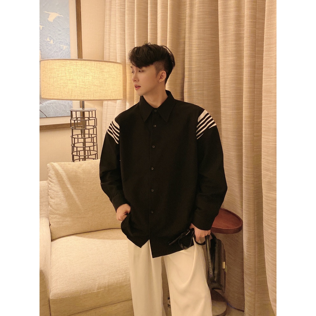 Áo Sơ Mi Dài Tay Dáng Rộng Họa Tiết Kẻ Sọc Thời Trang Thu Đông Hàn Quốc Mới Cho Nam