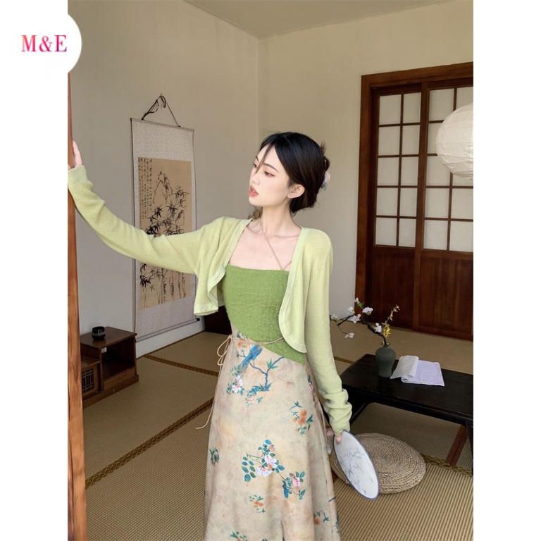 Đầm Dệt Kim Cardigan Tay Dài Phong Cách Trung Hoa Thời Trang Mùa Xuân 2023 Mới 2023