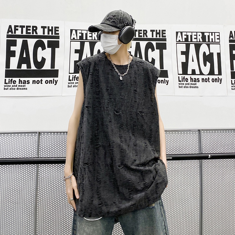 Áo Thun Sát Nách Rách Cá Tính Trẻ Trung Phong Cách Retro Cho Nam