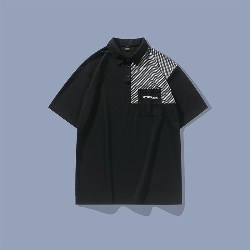 Áo polo Màu Đen Tay Ngắn Dáng Rộng Có Size Lớn XXL-8XL Dành Cho Nam Giới