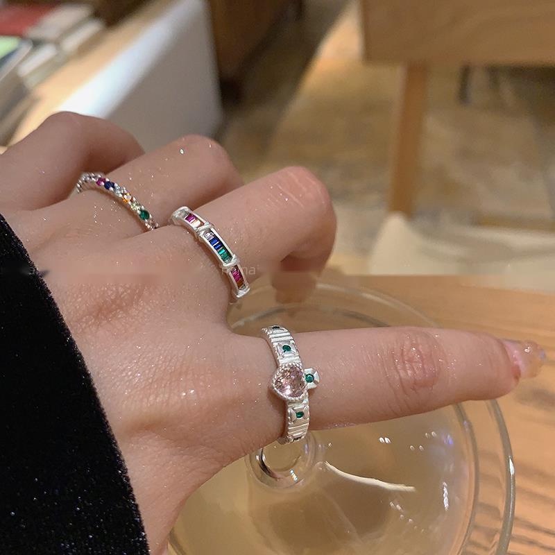 Nhẫn Hở Hình Trái Tim Đính Đá Zircon Nhiều Màu Sắc Phong Cách Hàn Quốc Thời Trang Cho Nữ