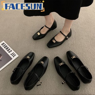 Giày búp bê da lộn màu đen thời trang cho nữ