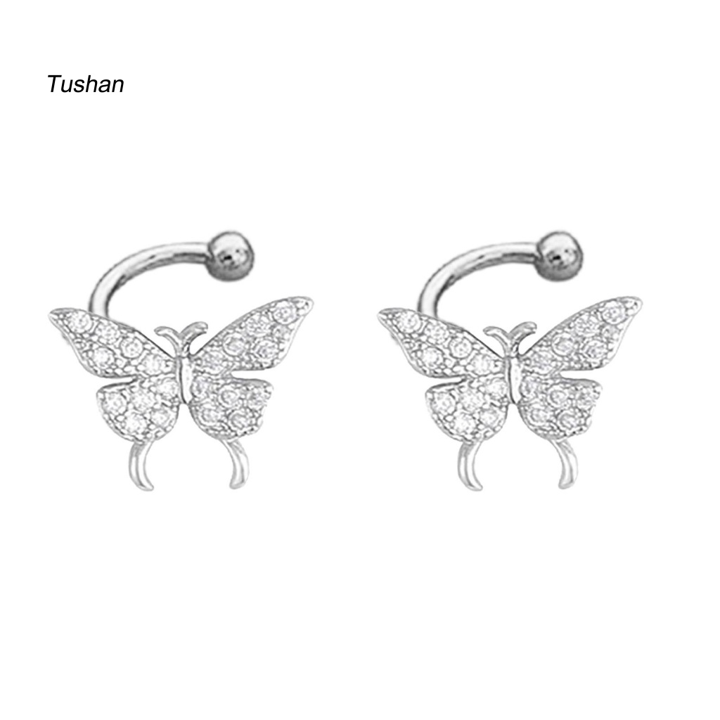 1 Đôi Khuyên Kẹp Vành Tai Hình Bướm Đính Đá Không Phai Màu Thời Trang Cho Nữ