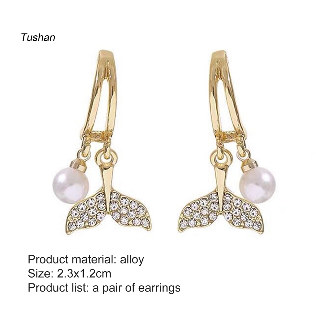 1 Đôi Bông Tai Hình Đuôi Cá Đính Ngọc Trai Giả Phong Cách Vintage