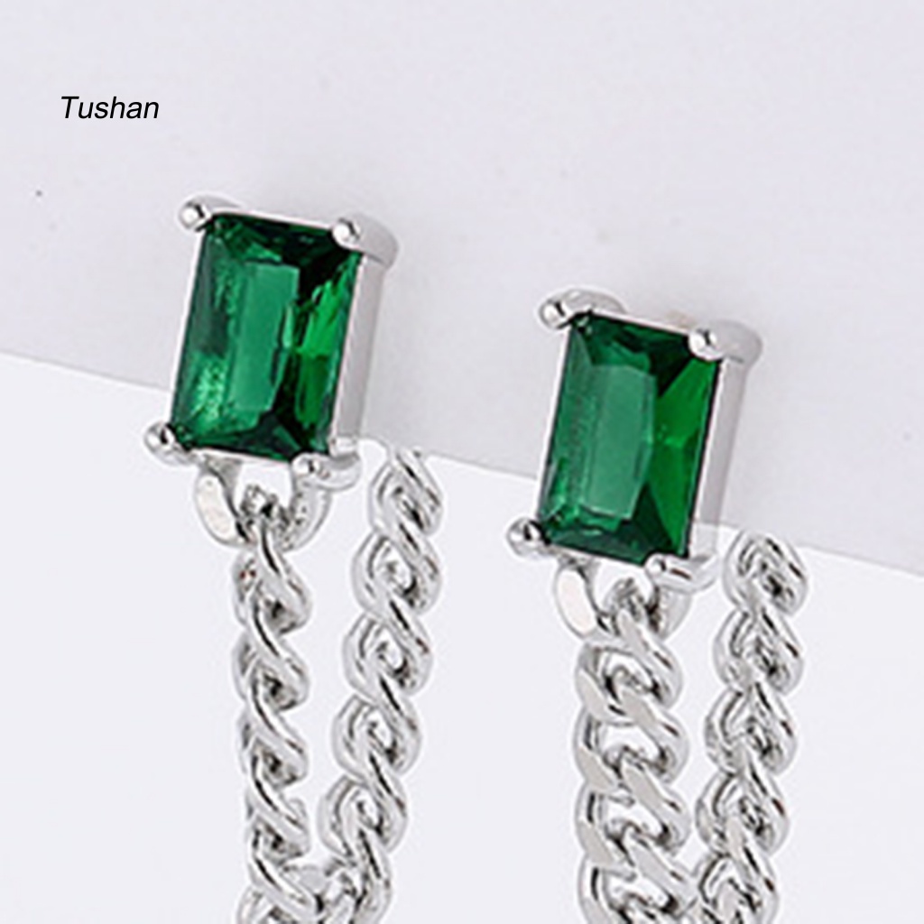 1 Khuyên Tai Hình Khối Lập Phương Đính Đá Zircon Phong Cách Hàn Quốc