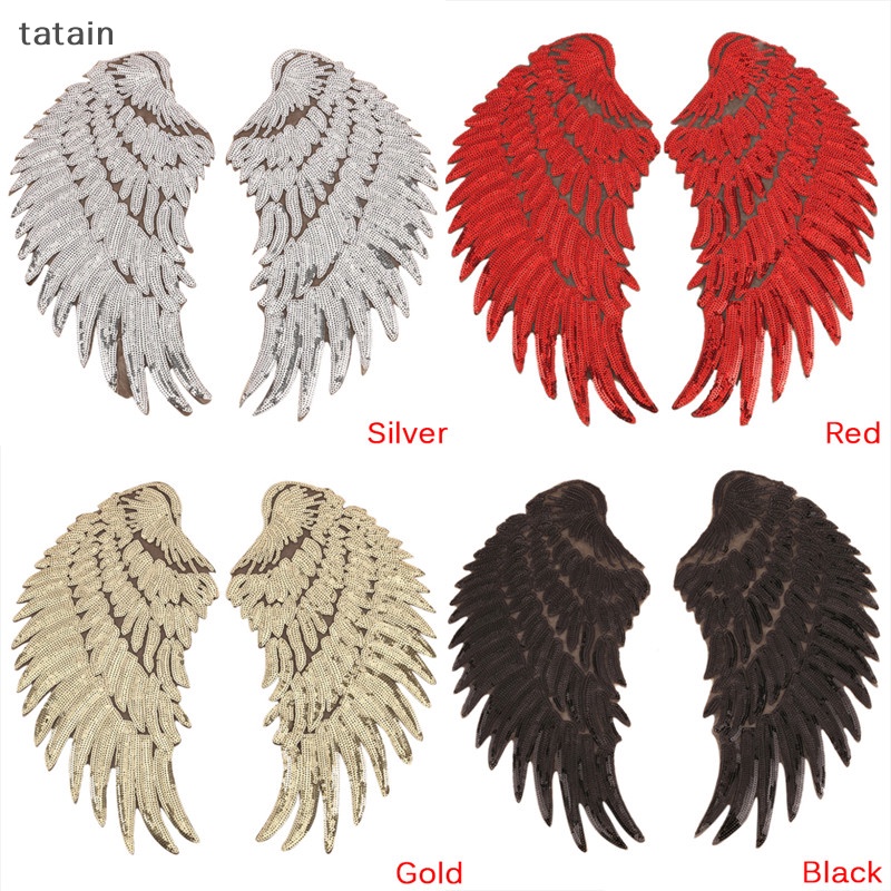 1 Cặp Sticker Ủi Thêu Hình Đôi Cánh Đính Sequin Lấp Lánh