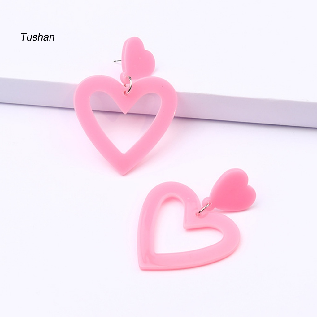 1 Đôi Bông Tai Hình Trái Tim Bằng Acrylic Không Gây Dị Ứng Nhiều Màu Sắc Đơn Giản Cho Nữ