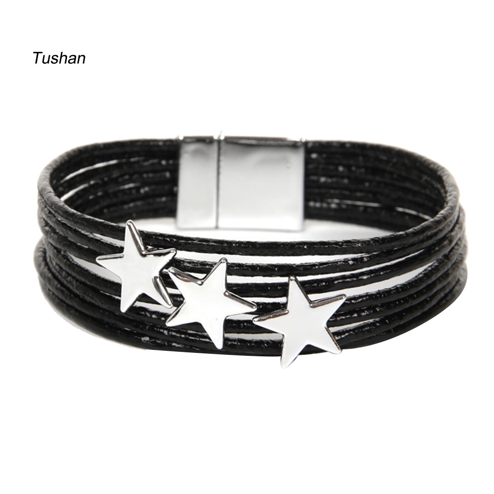 Vòng Tay Giả Da Nhiều Lớp Đính Mặt Ngôi Sao Phong Cách Boho