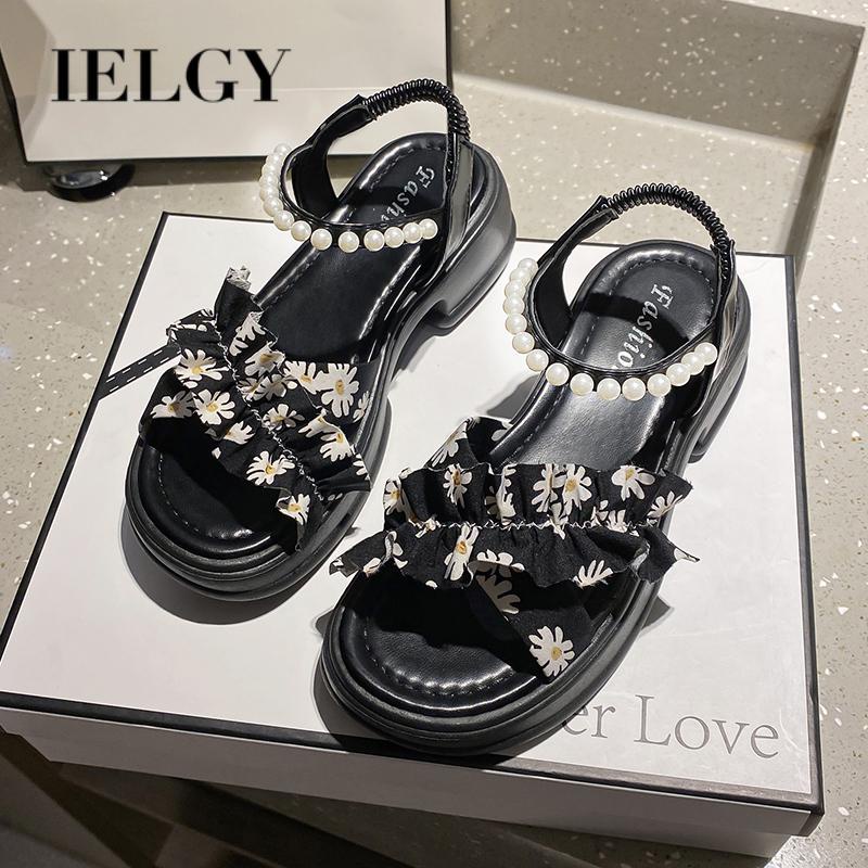 Xăng đan Đế Dày Quai Chéo Đính Hạt Ngọc Trai Đơn Giản