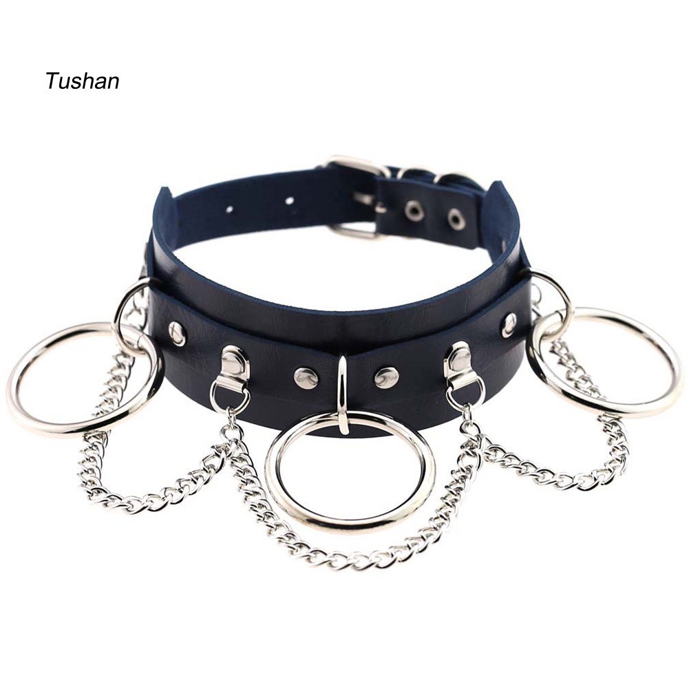 Vòng Cổ Choker Da Giả Đính Khoen Tròn Cá Tính Cho Nữ