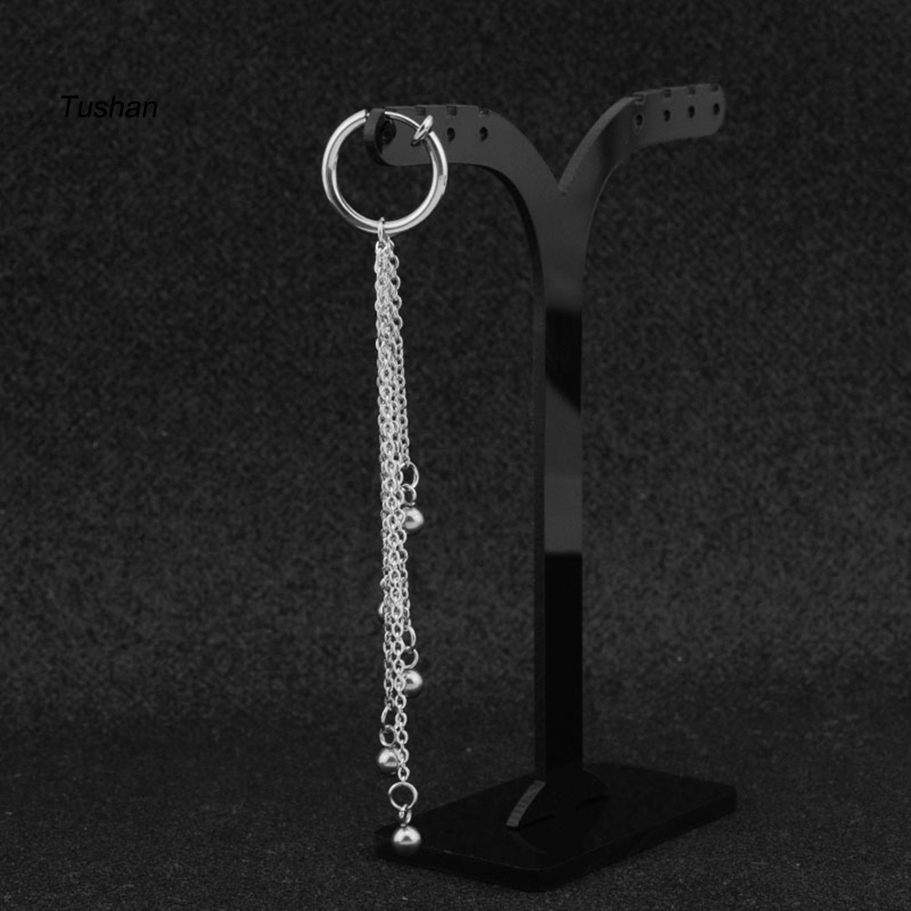 1 Khuyên Tai Dạng Kẹp Đính Hạt Tua Rua Bằng Thép Không Gỉ Unisex