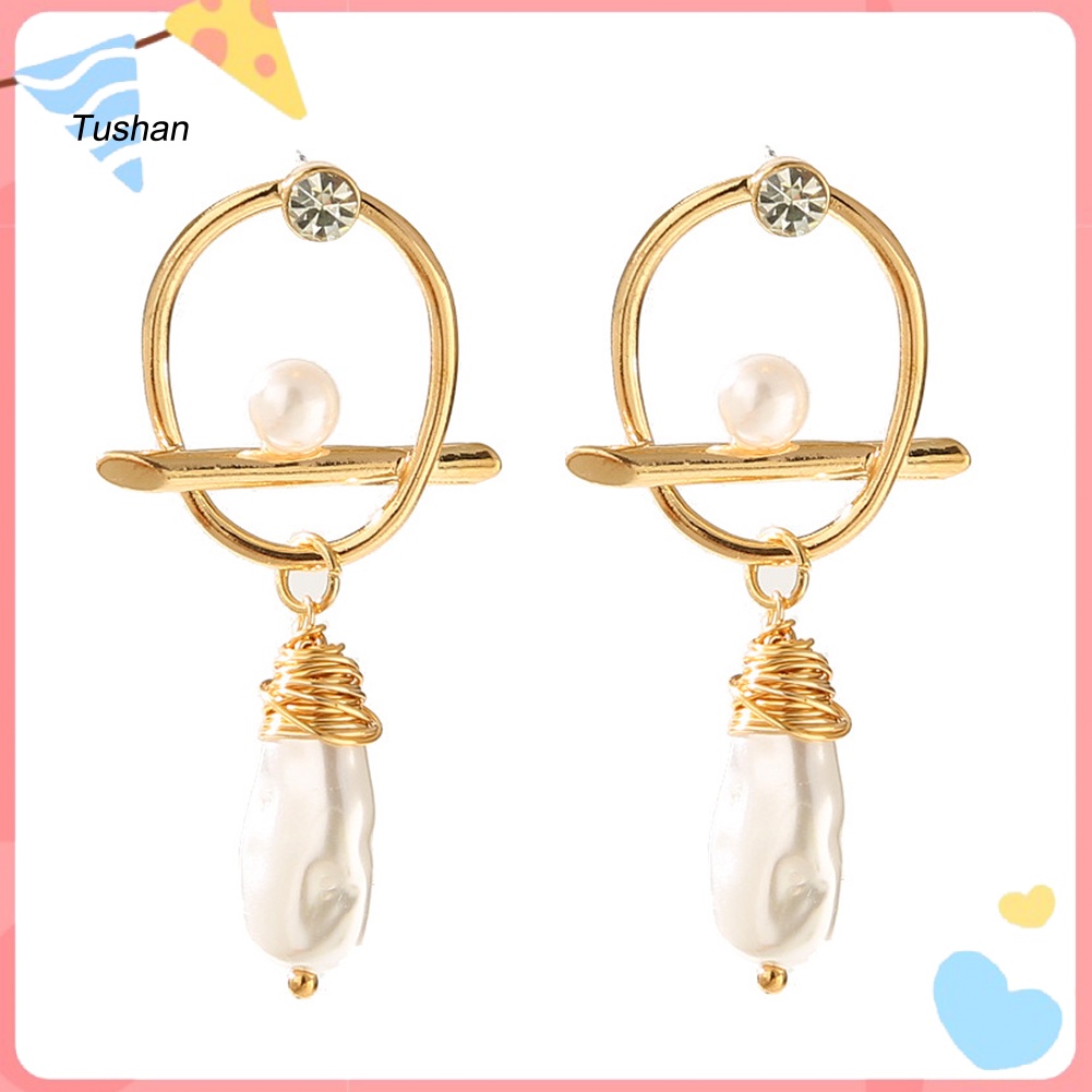 Bông Tai Handmade Đính Ngọc Trai Giả Bằng Hợp Kim Dành Cho Nữ