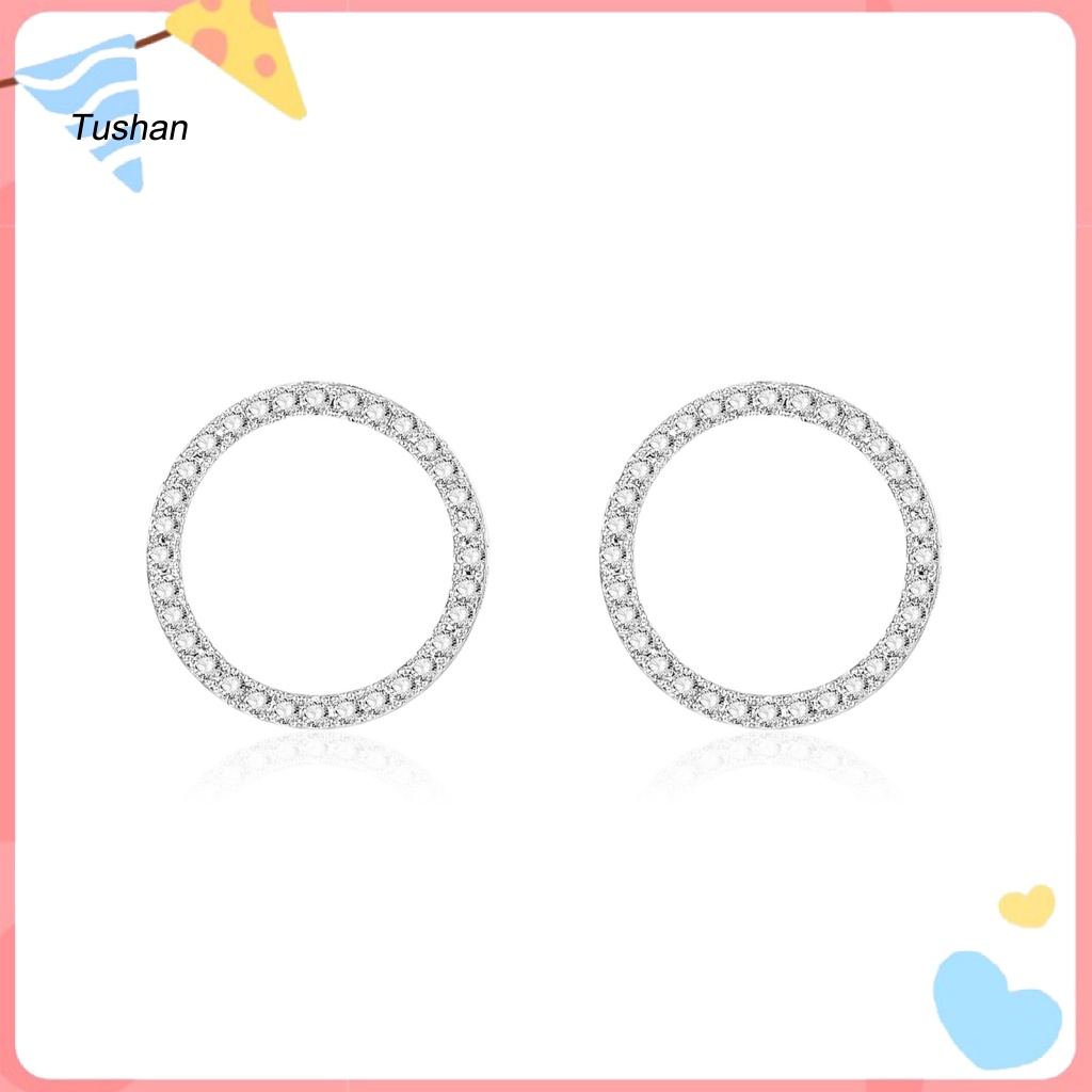 Bông Tai Hình Tròn / Trái Tim Đính Đá Zircon Đơn Giản Dành Cho Nữ