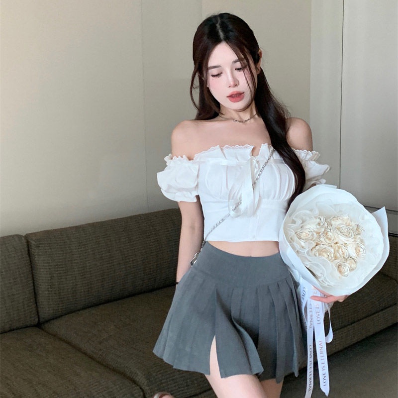 Áo Croptop Trễ Vai Tay Ngắn Dáng Ôm Thời Trang Mùa Hè Xinh Xắn Cho Nữ