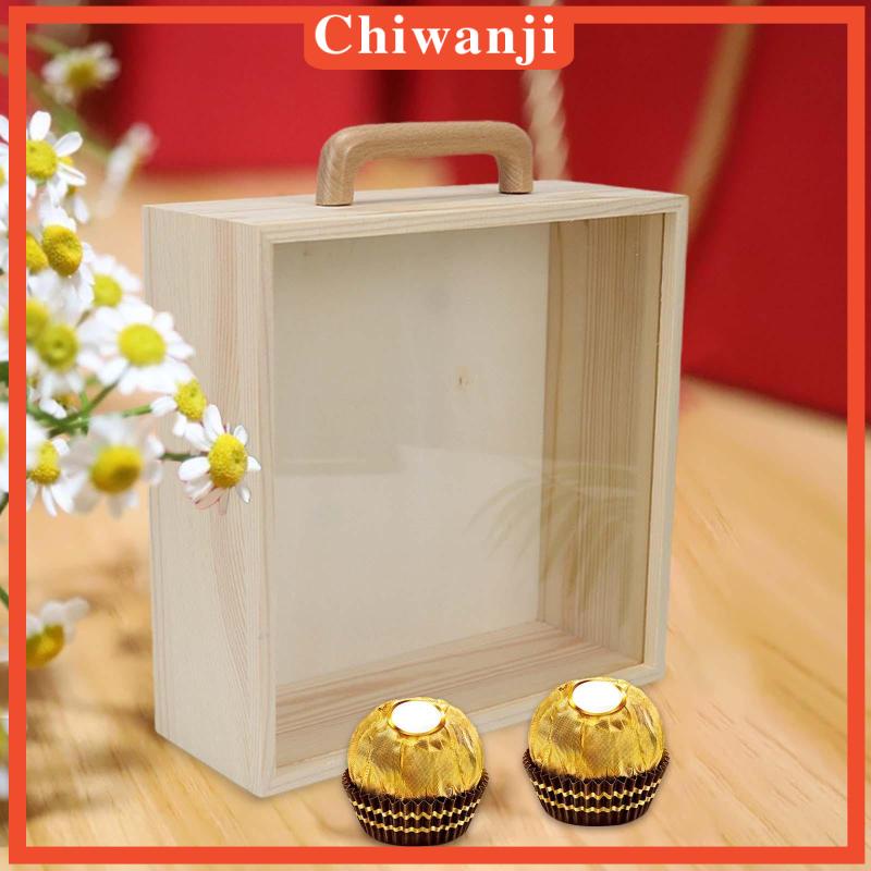 [Chiwanji] Hộp Đựng Đồ Di Động Bằng Gỗ Rỗng Không Sơn Có Nắp Trượt Và Tay Cầm