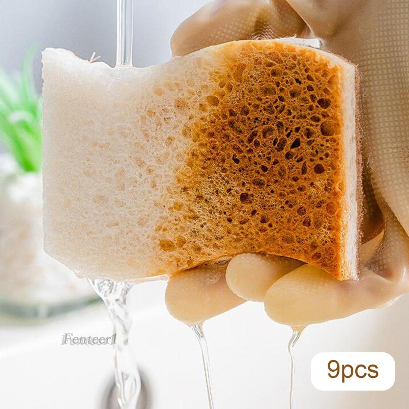 1 [Fenteer] Set 9 Bông Tẩy Trang Bằng Bột Gỗ Chà Rửa Nhà Bếp / Nhà Tắm