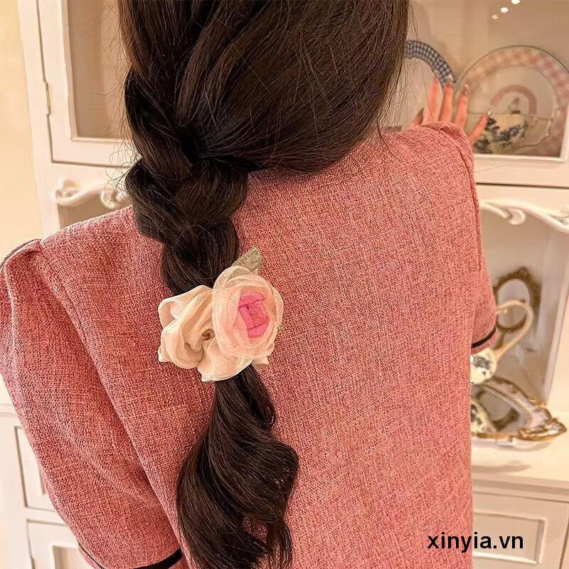 Dây Cột Tóc Cao Su Co Giãn Đính Hoa Hồng