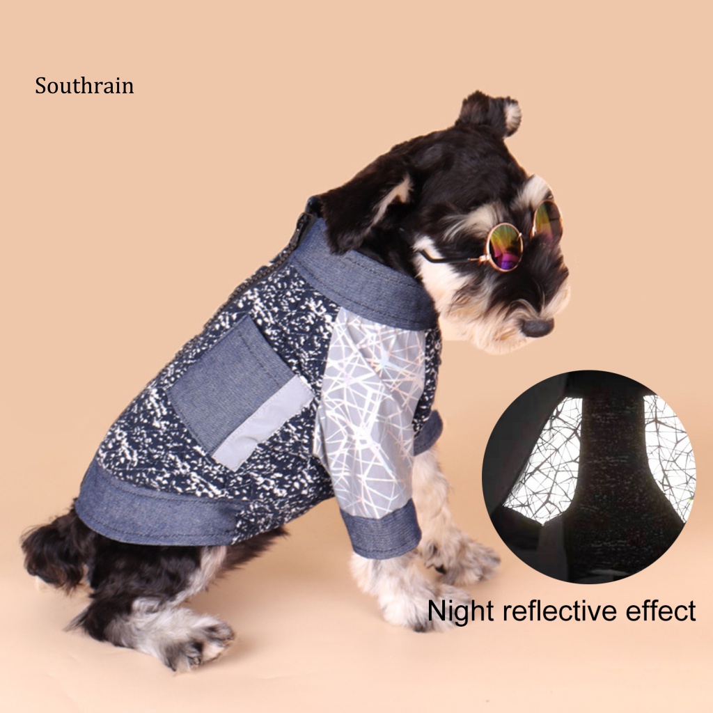 Áo Khoác Denim Mùa Đông Thiết Kế Phản Quang Khóa Kéo Thời Trang Cho Thú Cưng