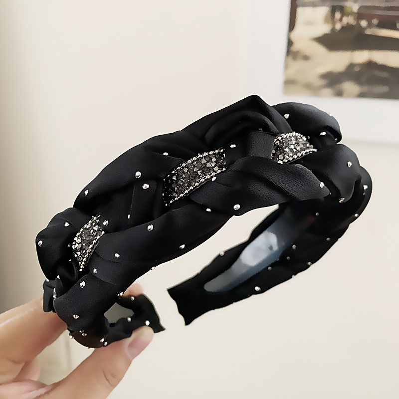Băng Đô Cài Tóc Dạng Xoắn Đính Đá Màu Đen Dễ Phối Đồ Thời Trang Cao Cấp Cho Nữ