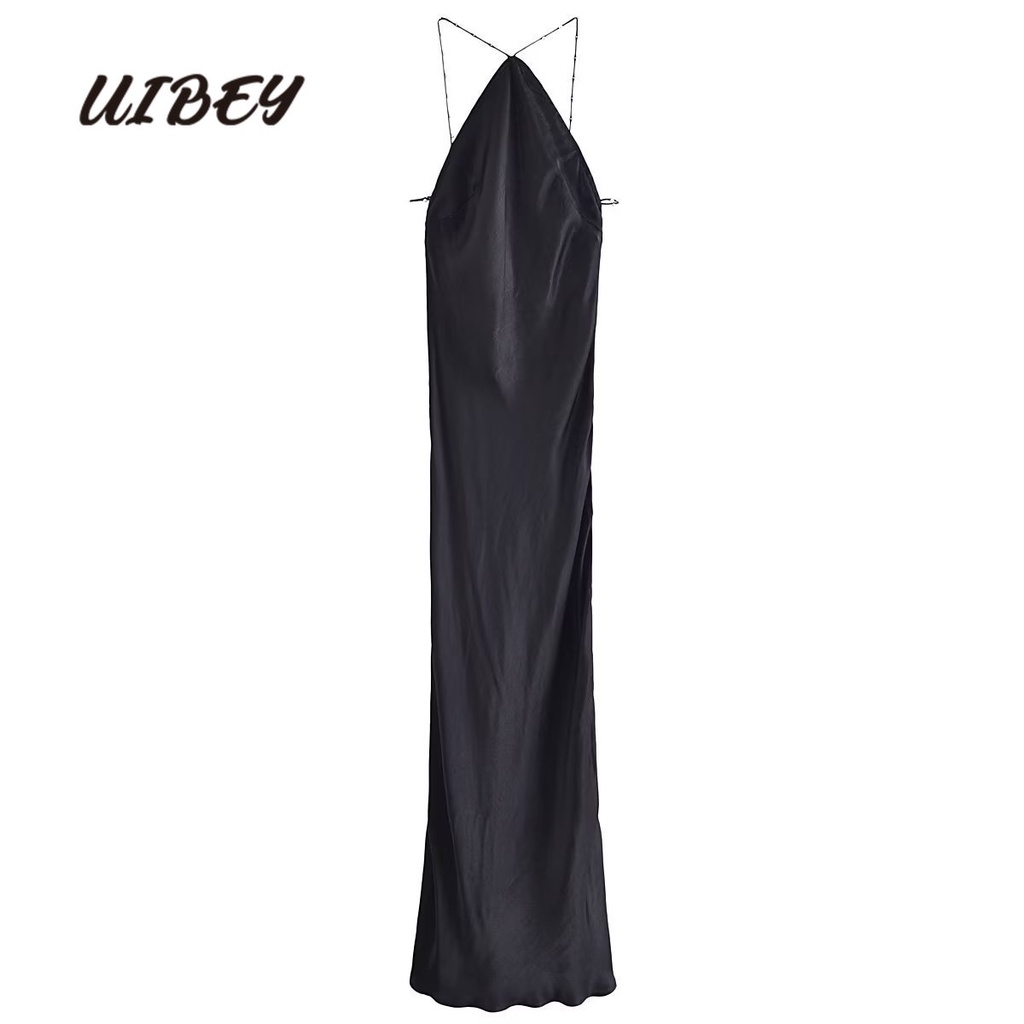 Uibey Đầm Hai Dây Hở Lưng Đính Ngọc Trai Phong Cách Quyến Rũ 2429