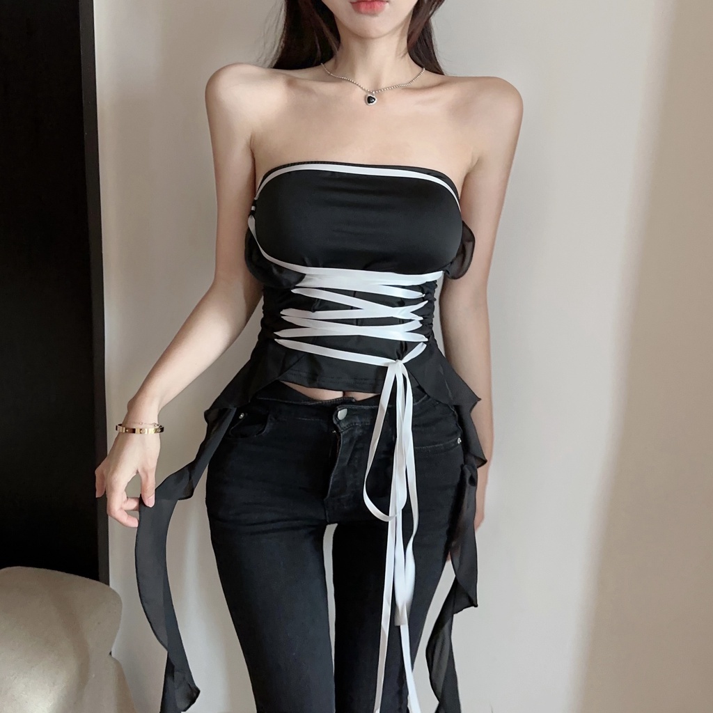 Áo Ống Mỏng Mùa Hè Ôm Dáng Có Dây Buộc Eo Phong Cách Mới Cho Nữ