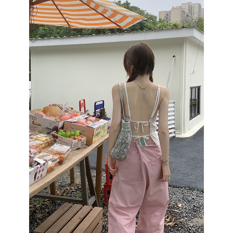 Áo Sơ Mi Ngắn Hở Lưng Phối Dây Xinh Xắn Theo Phong Cách Mùa Hè Dành Cho Nữ